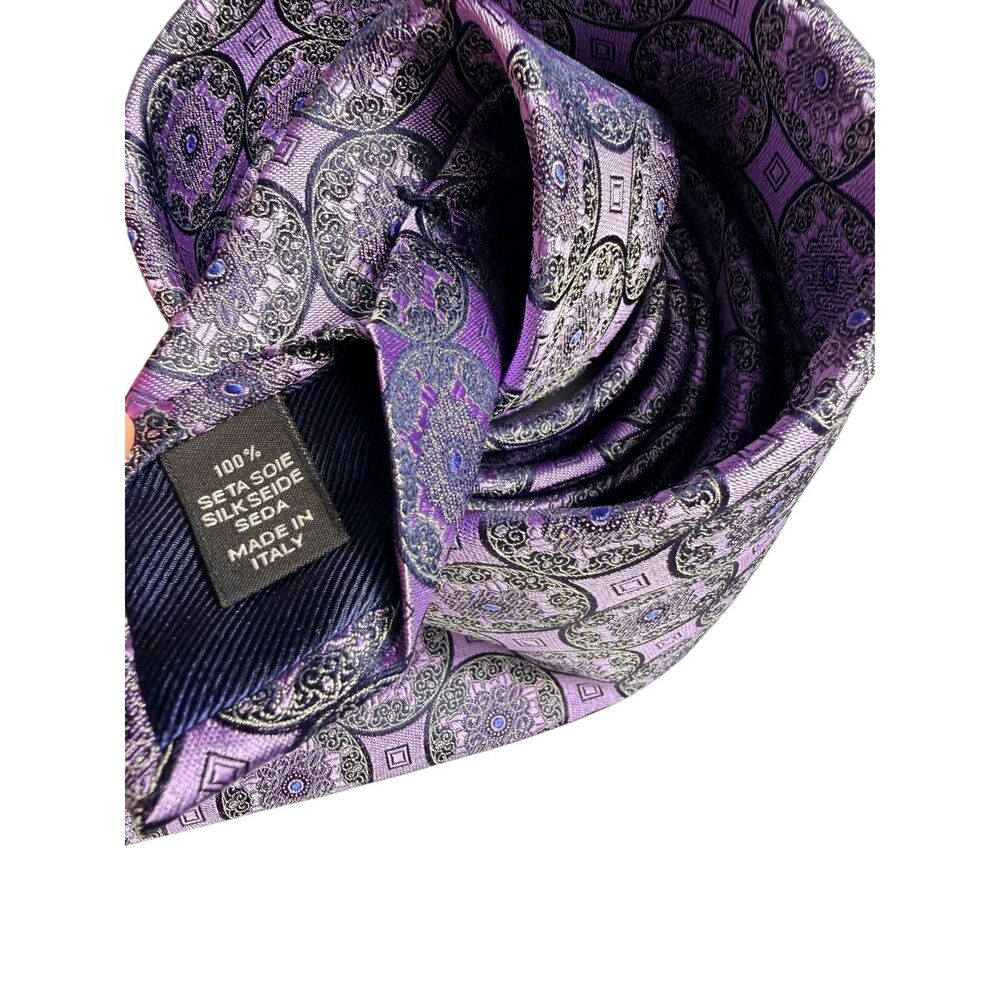 Ermenegildo Zegna Silk Tie Purple Medallion Geometric Italian Luxury Designer - Picture 9 of 9